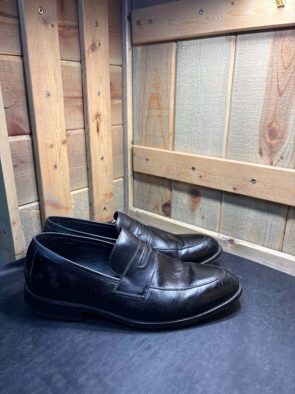 Hudson Black Leather Penny Loafers 97329 Mens Shoes Size US 12.5 M Good Cond